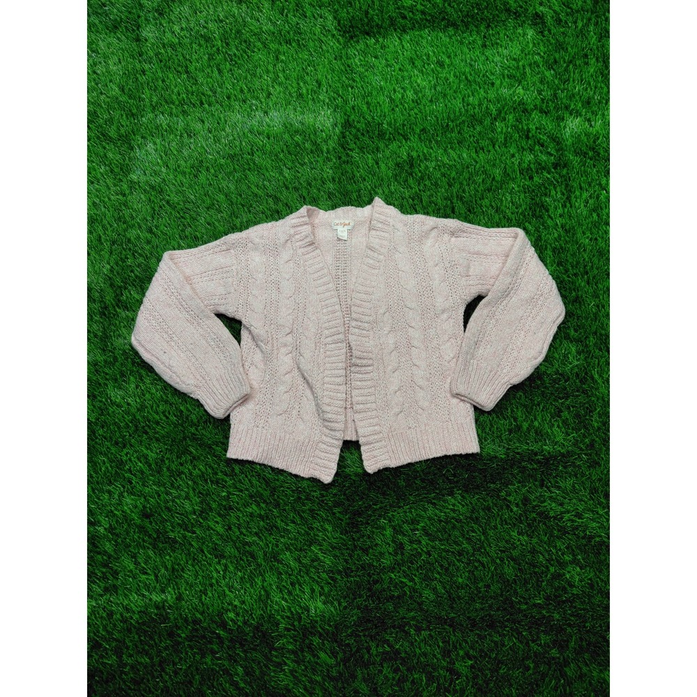 Cat & Jack Cardigan Sweater S 6/7 Pink Girls Cable Knit Open Front Excellent Use